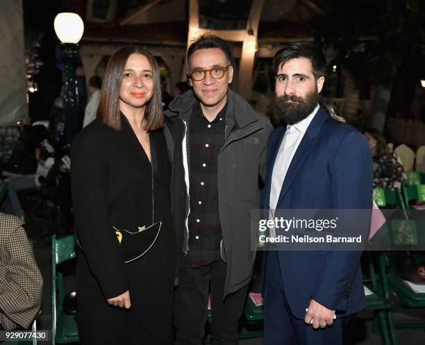 Maya Rudolph, Fred Armisen and Jason Schwartzman attend the launch of "Mickey the True Original" campaign in celebration of Mickey's 90th anniversary...