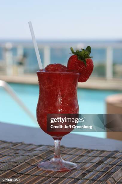 Strawberry daiquiri at the poolside bar at the Panorama Restaurant at Sonesta Hotel.