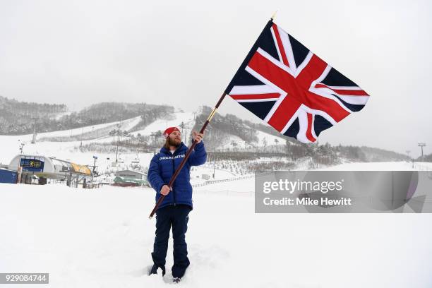 Paralympic snowboarder Owen Pick of Great Britain poses for a photo after being chosen as flag bearer for the Opening Ceremony of the PyeongChang...