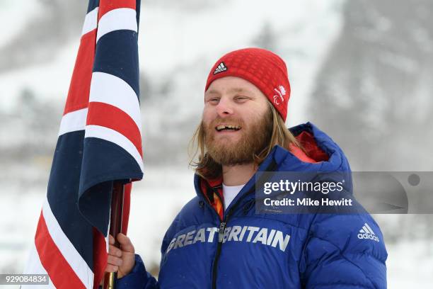 Paralympic snowboarder Owen Pick of Great Britain poses for a photo after being chosen as flag bearer for the Opening Ceremony of the PyeongChang...