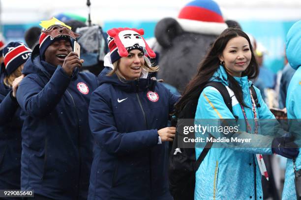 Members of the United States paralympic team dance during the Welcoming Ceremony at the PyeongChang Olympic Village ahead of the PyeongChang 2018...