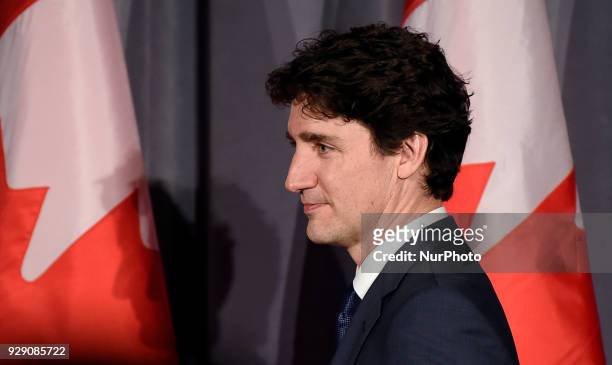 Prime Minister Justin Trudeau speaking to the supporters at a Liberal fundraising event in Toronto on March 7, 2018