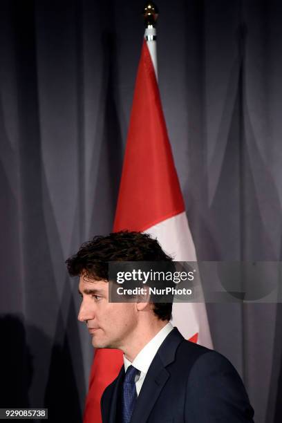 Prime Minister Justin Trudeau speaking to the supporters at a Liberal fundraising event in Toronto on March 7, 2018