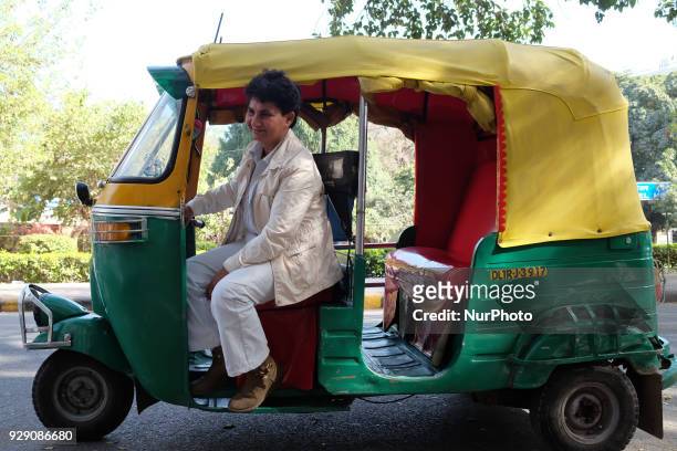 Sunita Choudhary - North India's first woman auto-rickshaw driver photographed in New Delhi on 6th March, 2018.Sunita Choudhary - North India's first...