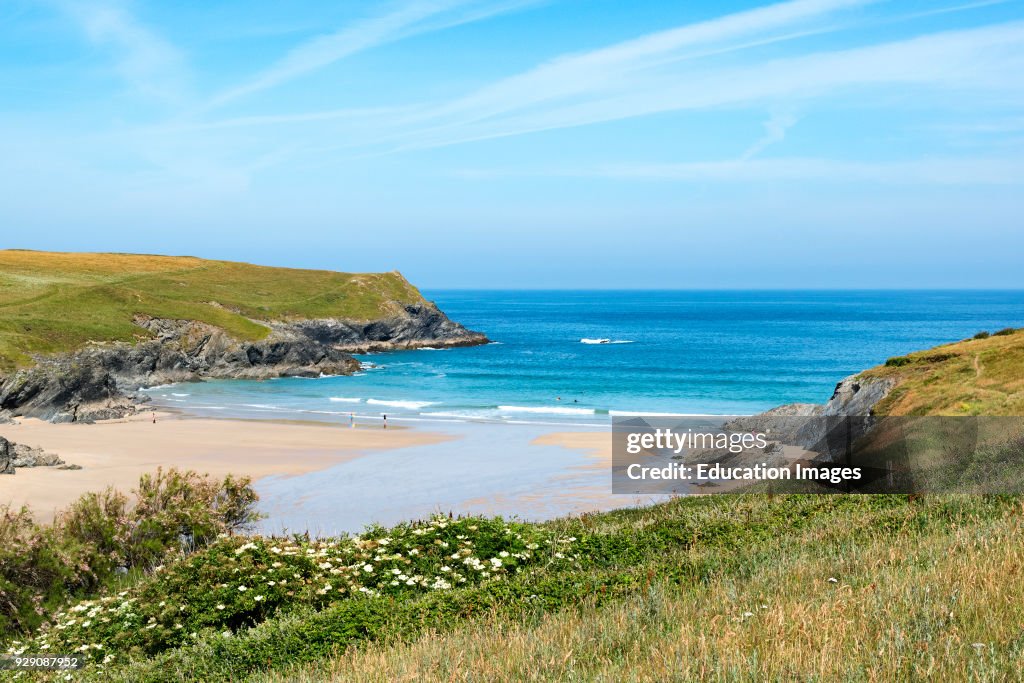 Beach And Cove At Porth Joke, Pentire In Cornwall, England, Britain, Uk.