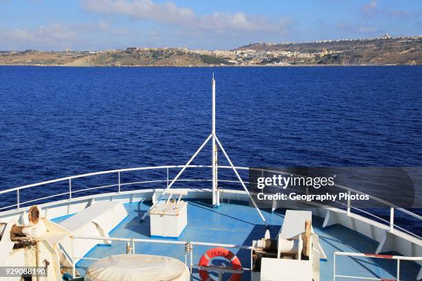 Bow of Gozo Channel Line ferry ship approaching Mgarr, Gozo, Malta.