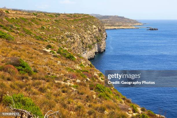 Coastal cliff top landscape near Ta' Cenc, island of Gozo, Malta view east to Mgarr.