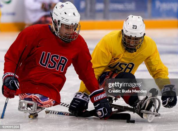 Brody Roybal and Rico Roman of the United States in action during a training session ahead of the PyeongChang 2018 Paralympic Games at Gangneung...