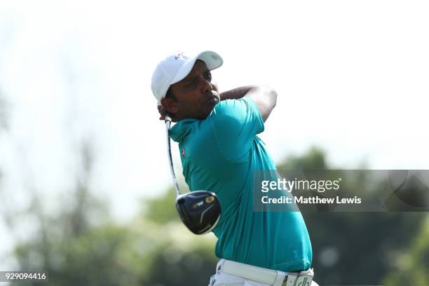 Chawrasia of India tees off on the 6th hole during day one of the Hero Indian Open at Dlf Golf and Country Club on March 8, 2018 in New Delhi, India.