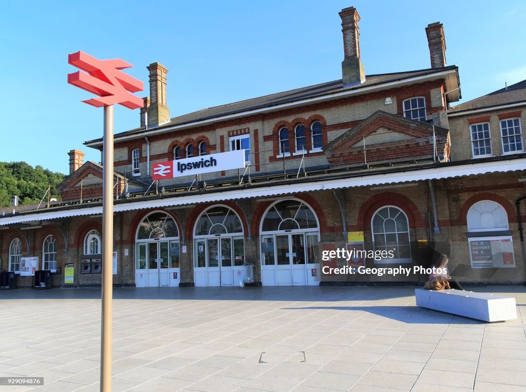 Exterior of railway train station building, Ipswich, Suffolk, England
