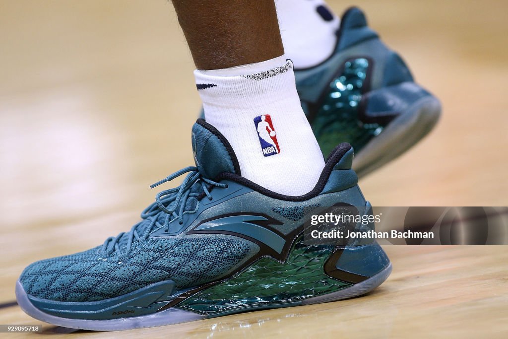 Anta Rajon Rondo Anta shoes are seen worn by Rajon Rondo of the New Orleans Pelicans ...