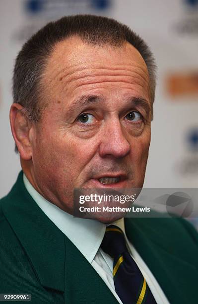 Tim Sheens, Coach of the VB Kangaroos Australian Rugby League team pictured during a Press Conference at Elland Road on November 9, 2009 in Leeds,...