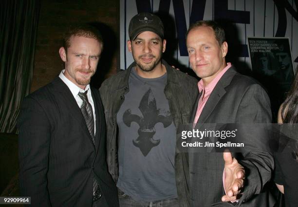 Actor Ben Foster, David Blaine and Actor Woody Harrelson attend "The Messenger" Premiere at on November 8, 2009 in New York City.