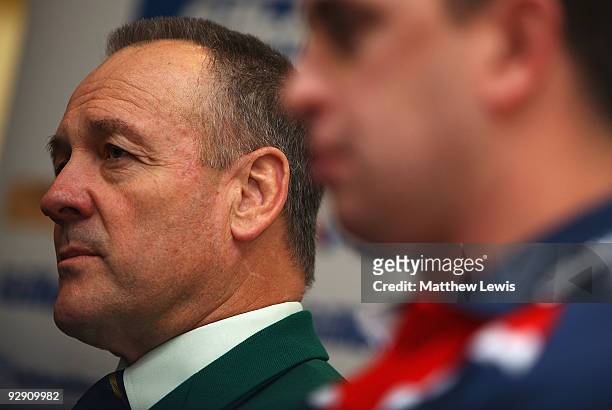 Tim Sheens, Coach of the VB Kangaroos Australian Rugby League team pictured during a Press Conference at Elland Road on November 9, 2009 in Leeds,...
