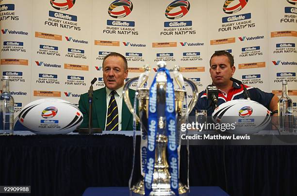 Tim Sheens, Coach of the VB Kangaroos Rugby League Team and Steve McNamara, Assistant Coach of the GB Rugby League Team pictured during a Press...