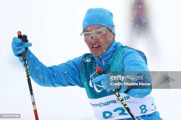 Zhanyl Baltabayeva of Kazakhstan during Cross Country Skiing training ahead of the PyeongChang 2018 Paralympic Games at Alpensia Olympic Park on...