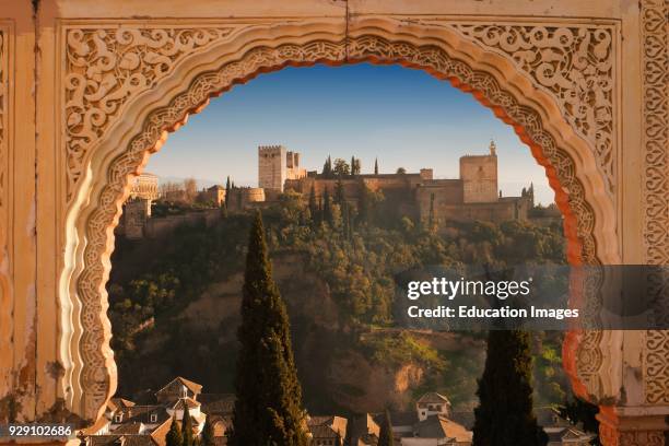 Granada, Granada Province, Spain. View to the Alhambra from near Mirador San Nicolas in the Albayzin.