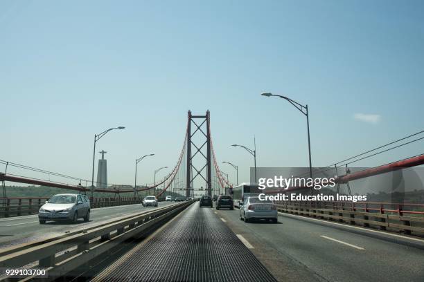 Leaving Lisbon on the 25th of April Bridge, Portugal.