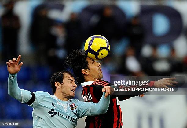 Milan Marco Borriello fights for the ball with SS Lazio's Sebastian Radu during their Serie A football match in Rome's Olympic Stadium on November...