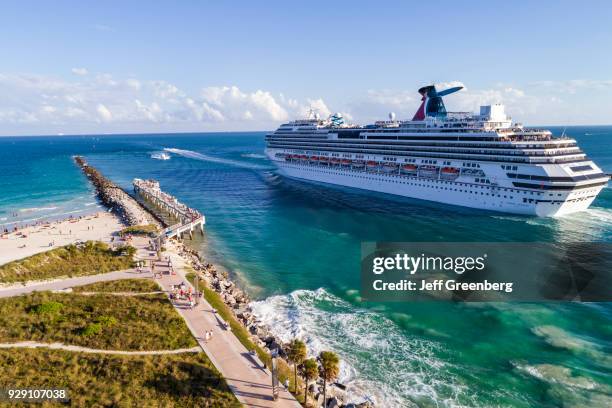 Miami Beach, South Pointe Park, Departing Cruise Ship.