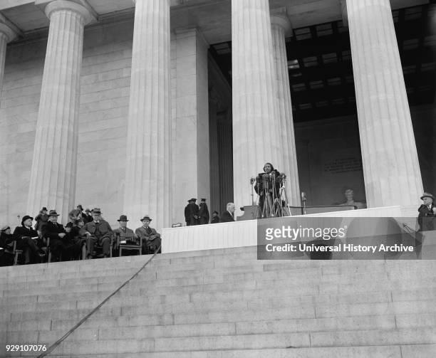 Marian Anderson Singing at the Steps of Lincoln Memorial, Washington DC, USA, Harris & Ewing, April 1939.