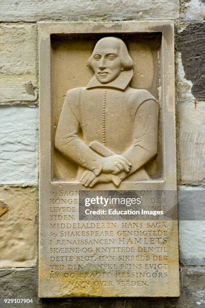 Elsinor, Denmark, Monument to William Shakespeare in grounds of Kronborg Castle, The castle is the setting of Shakespeare's play Hamlet, The castle...