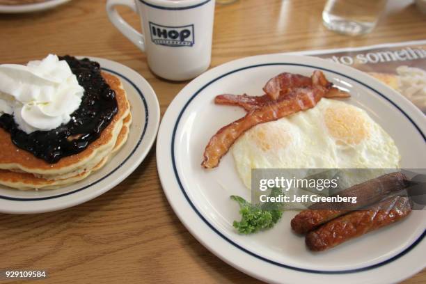 Plates of food at the International House of Pancakes Restaurant.