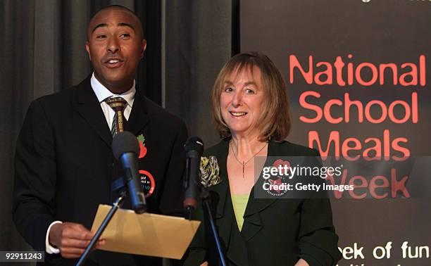 Colin Jackson OBE and Chair of LACA Beverley Baker announce Britain's favourite school meal alongside the catering staff from Morpeth School at the...