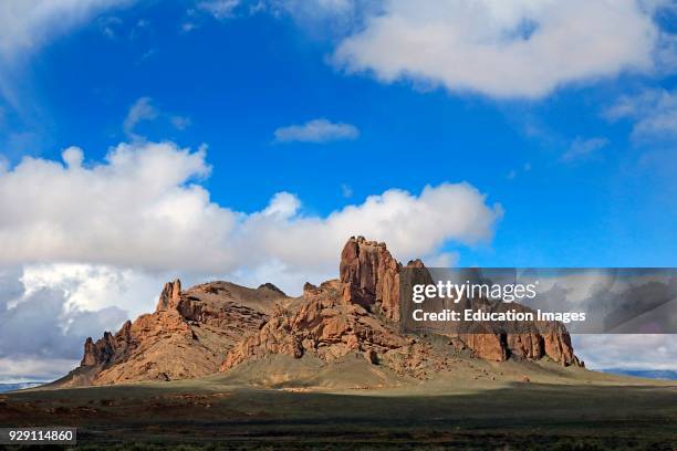 Rocky outcrop in the desert near Shiprock in far northwestern New Mexico.