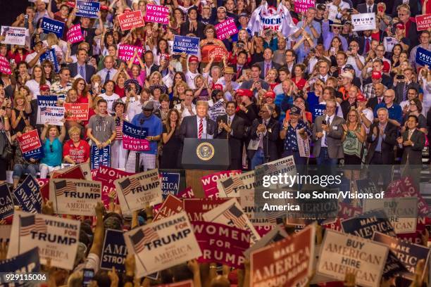 President Donald J. Trump speaks to crowd of supporters at the Phoenix Convention Center during a 2020 Trump rally.