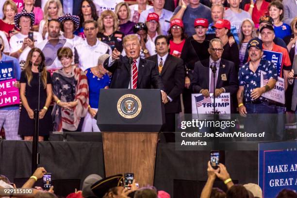 President Donald J. Trump speaks to crowd of supporters at the Phoenix Convention Center during a 2020 Trump rally.