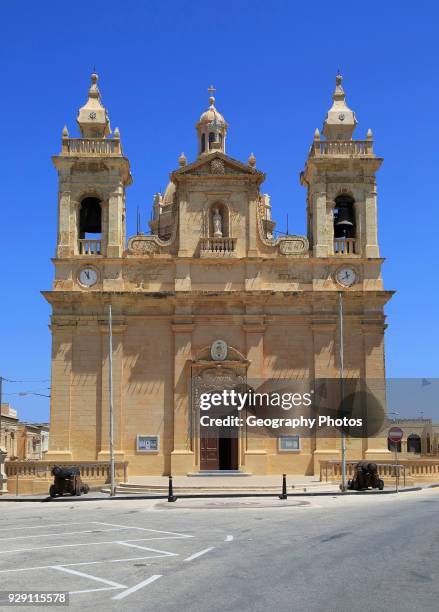 Seventeenth century Baroque architecture St Philip of Agira parish church at Zebbug, island of Gozo, Malta.