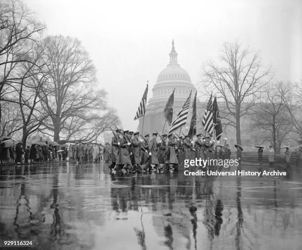 Soldiers Marching during Army Day Parade, Washington DC, USA, Harris & Ewing, April 1939.