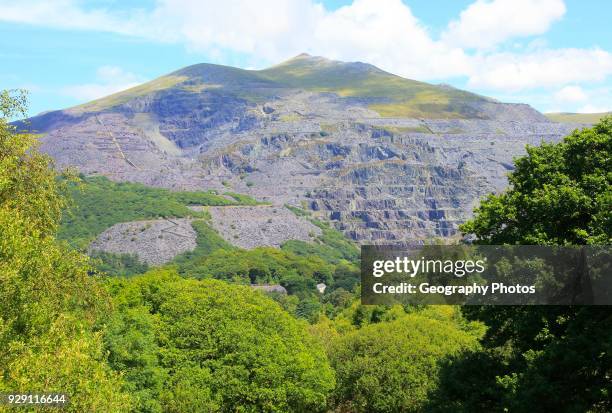 Slate quarries at Llanberis, Snowdonia, north Wales, UK view down to Llanberis.