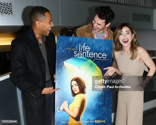Actors Elliot Knight, Jayson Blair and Brooke Lyons attend the screening for the CW's "Life Sentence" at The Downtown Independent on March 7, 2018 in...