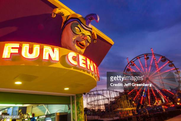 The entrance to the Fun Center at night.