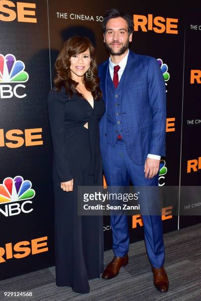 Rosie Perez and Josh Radnor attend the premiere of "Rise" hosted by NBC & The Cinema Society at The Landmark at 57 West on March 7, 2018 in New York...