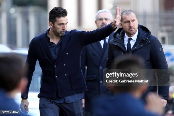 Gianluigi Buffon of Juventus ahead of a funeral service for Davide Astori on March 8, 2018 in Florence, Italy. The Fiorentina captain and Italy...