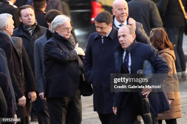 Diego Della Valle of ACF Fiorentina and Matteo Renzi ahead of the funeral service on March 8, 2018 in Florence, Italy. The Fiorentina captain and...