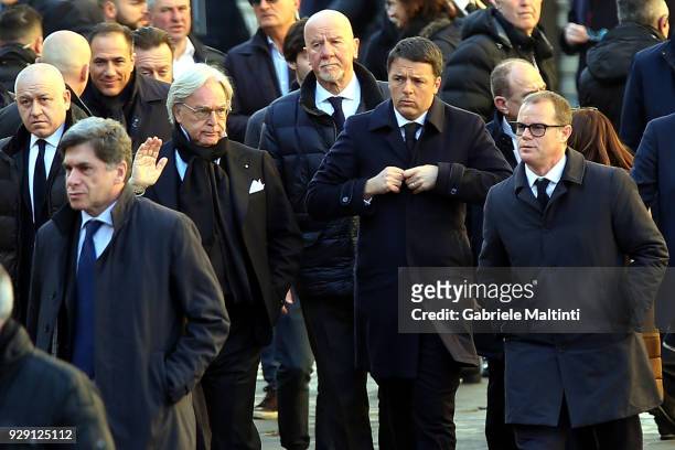Diego Della Valle of ACF Fiorentina and Matteo Renzi ahead of a funeral service for Davide Astori on March 8, 2018 in Florence, Italy. The Fiorentina...
