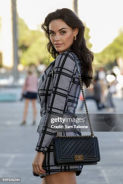 Monika Clarke arrives ahead of the VAMFF 2018 Runway 5 presented by InStyle on March 8, 2018 in Melbourne, Australia.