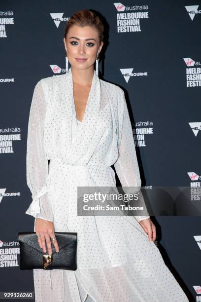 Tess Shanahan arrives ahead of the VAMFF 2018 Runway 5 presented by InStyle on March 8, 2018 in Melbourne, Australia.