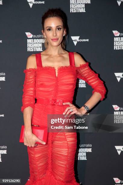 Rebecca Judd arrives ahead of the VAMFF 2018 Runway 5 presented by InStyle on March 8, 2018 in Melbourne, Australia.