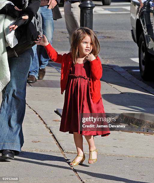 Katie Holmes and Suri Cruise go Halloween shopping in Back Bay on October 26, 2009 in Boston, Massachusetts.
