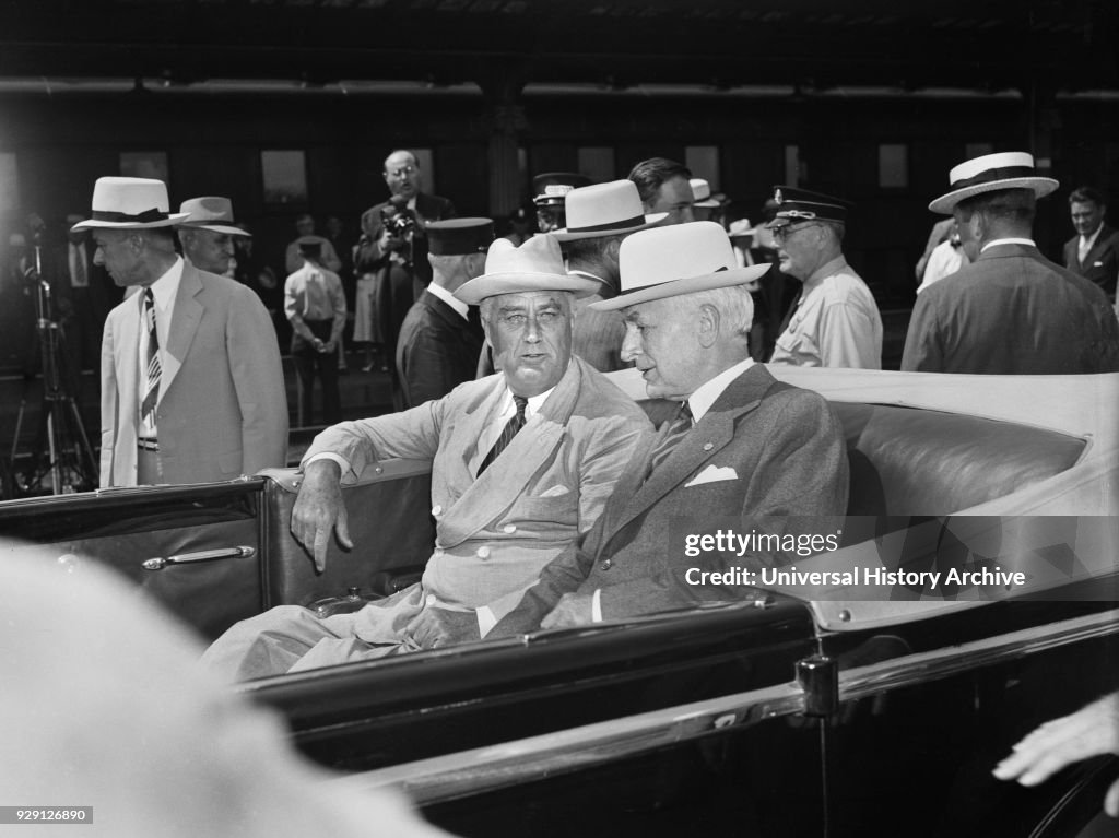 U.S. President Franklin Roosevelt and Secretary of State Cordell Hull in Automobile, Washington DC, USA, Harris & Ewing, August 24, 1939