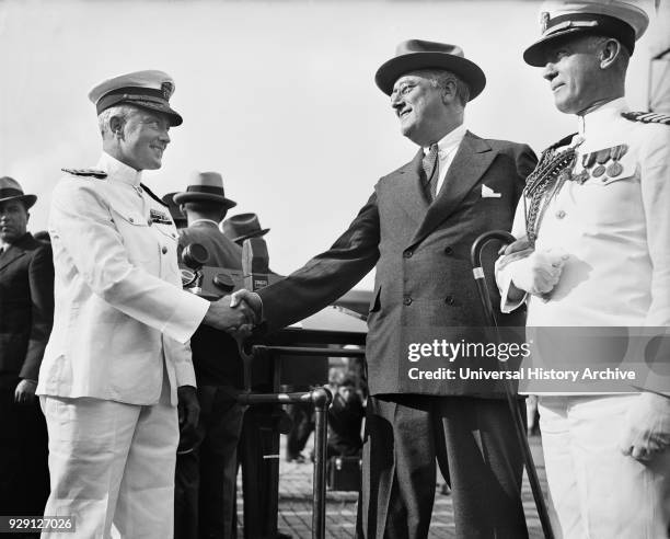 President Franklin Roosevelt Greeting Explorer Admiral Richard E. Byrd, Washington DC, USA, Harris & Ewing, 1935.