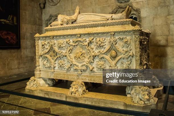 Tomb of Portuguese explorer Vasco da Gama, Jeronimo monastery, Lisbon, Portugal.