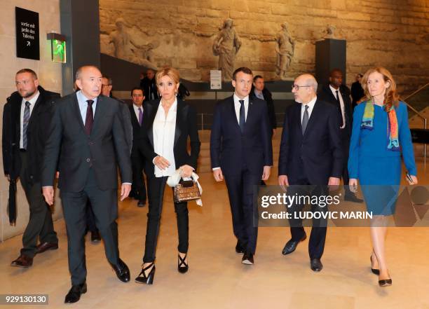 Minister of Interior Gerard Collomb, French President's wife Brigitte Macron, French President Emmanuel Macron, Crif President Francis Kalifat and...