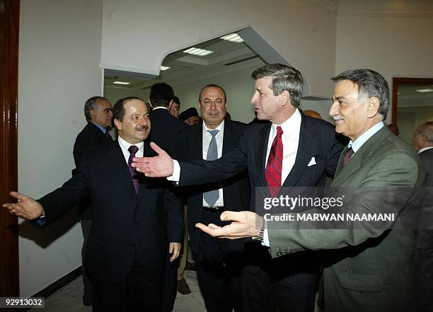 Massud Barzani , leader of the Kurdistan Democratic Party , US civil administrator in Iraq Paul Bremer and Yonnadam Yussef Kanna , head of the...