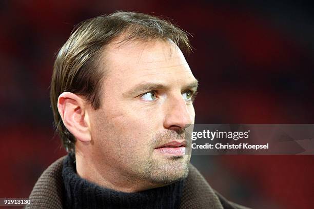 Jens Nowotny is seen prior to the Bundesliga match between Bayer Leverkusen and Eintracht Frankfurt at the BayArena on November 6, 2009 in...